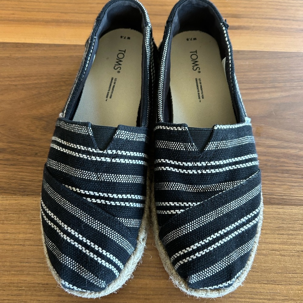 TOMS Black and White Striped Espadrilles
